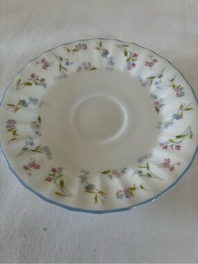 Royal Worcester White Saucer with Pink & Blue Floral Forget Me Not